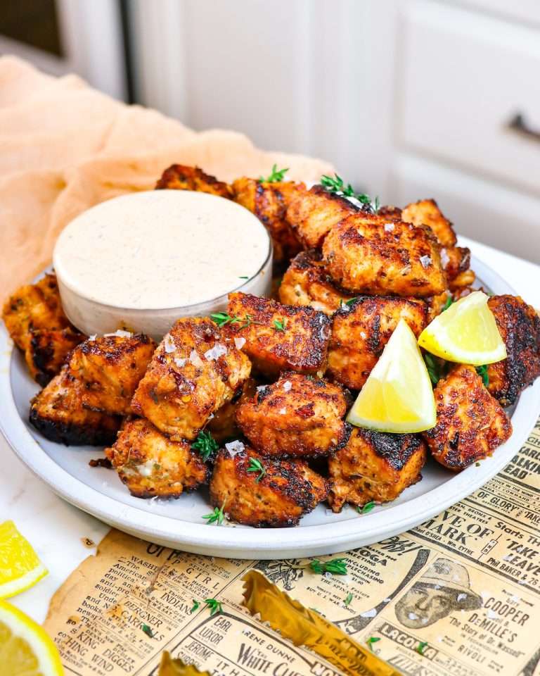 Easy Blackened Salmon Bites with Yogurt Remoulade Sauce
